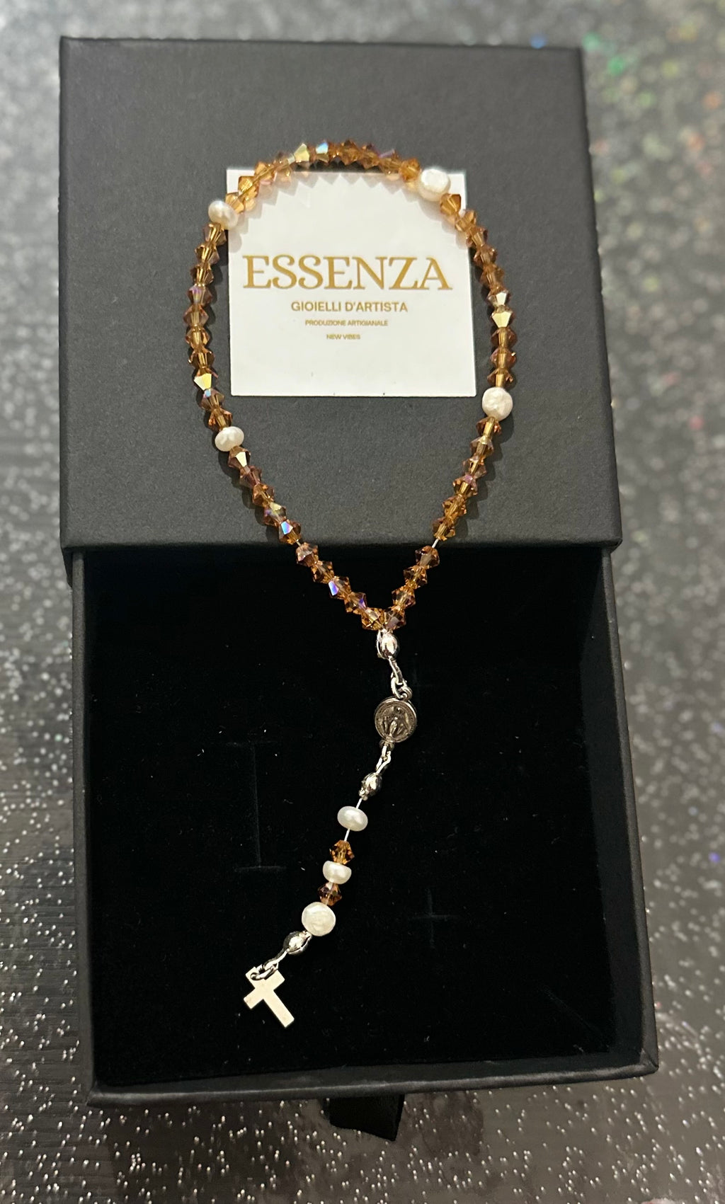 Rosario da borsa in Swarovski e Argento 925 con medaglia miracolosa