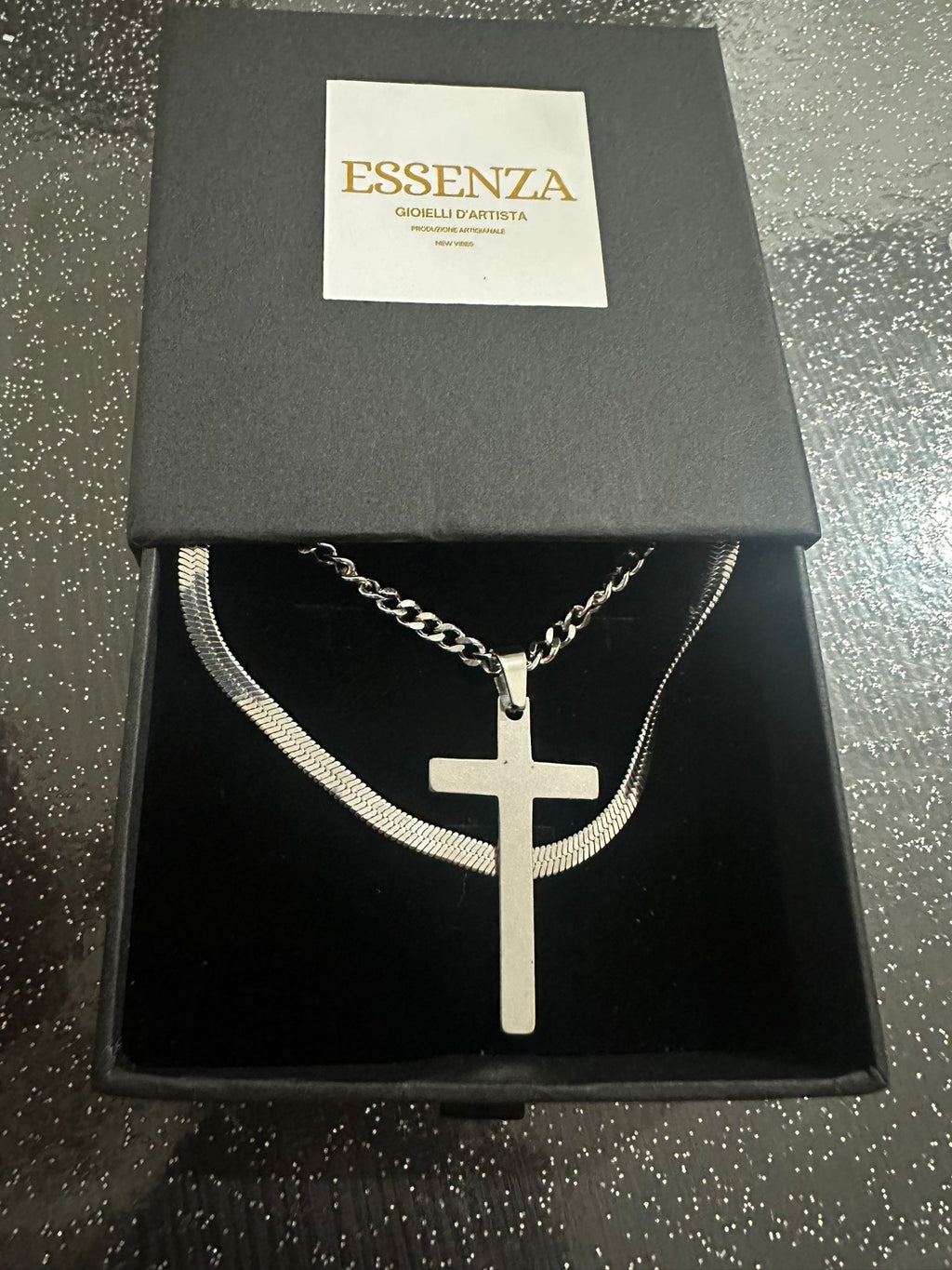 Set collana uomo doppio filo materiale in acciaio inossidabile con Croce da cm5 misura regolabile